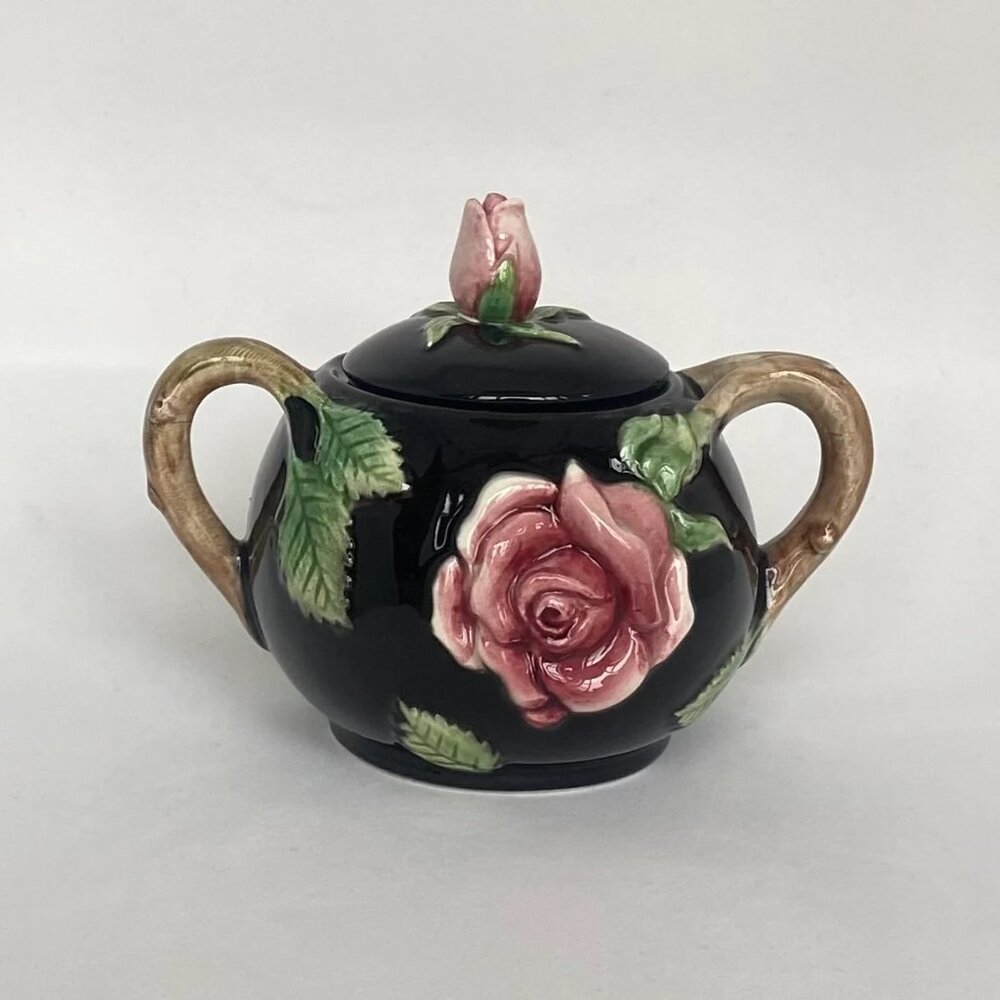 Vintage Fitz & Floyd 1987 Midnight Rose Sugar Bowl and Lid